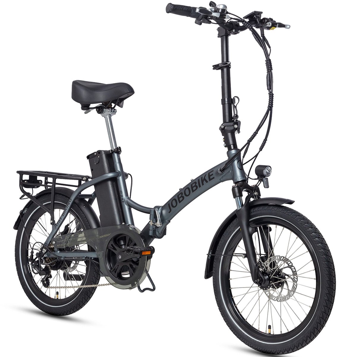 JOBOBIKE Sam Elektrische Fiets - 120 km Bereik - 486Wh accu - 20 inch Wielen - Shimano 7 Versnellingen - 250W Achterwielmotor - Aluminium Opvouwbaar Frame - Mechanische schijfremmen - LCD Display - Zwart
