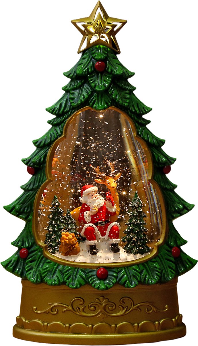 Gsedaox - Sneeuwbol Kerstman - Muzikale Sneeuwbol - Kerstboom & Rendier - Rood -Warm wit verlichting
