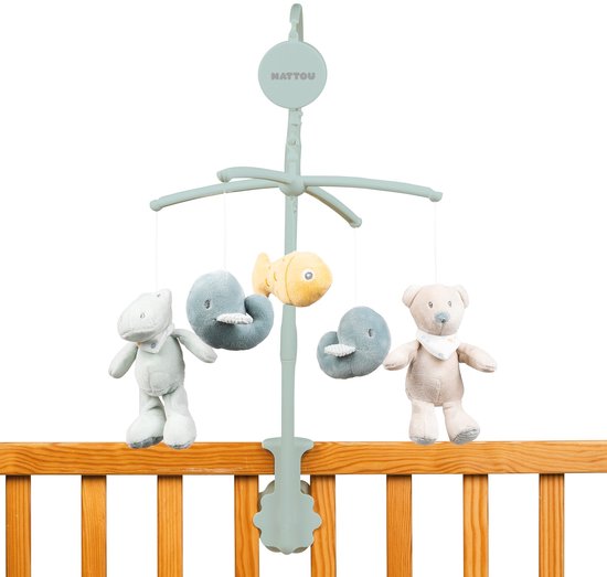 Nattou Baby Muziek Box Mobiel - Romeo, Jules en Sally - Marmergroen