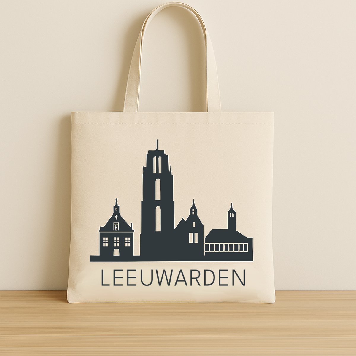 Canvas Tote Bag – Stoffen Tas Leeuwarden Skyline – Duurzame Katoenen Shopper – Herbruikbare Boodschappentas – Souvenir & Cadeau - Schoudertas - Skyline tas - Souvenir Leeuwarden - Skyline Leeuwarden -