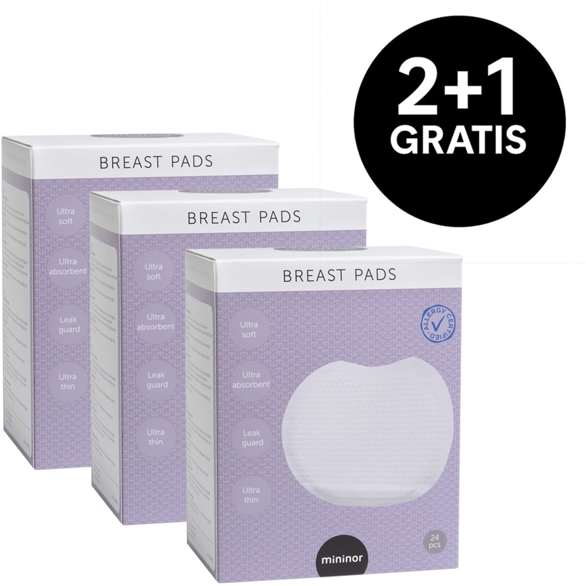 Mininor zoogkompressen | ultradun | ultra-absorberend | Wit | 2+1 gratis | 72 stuks totaal