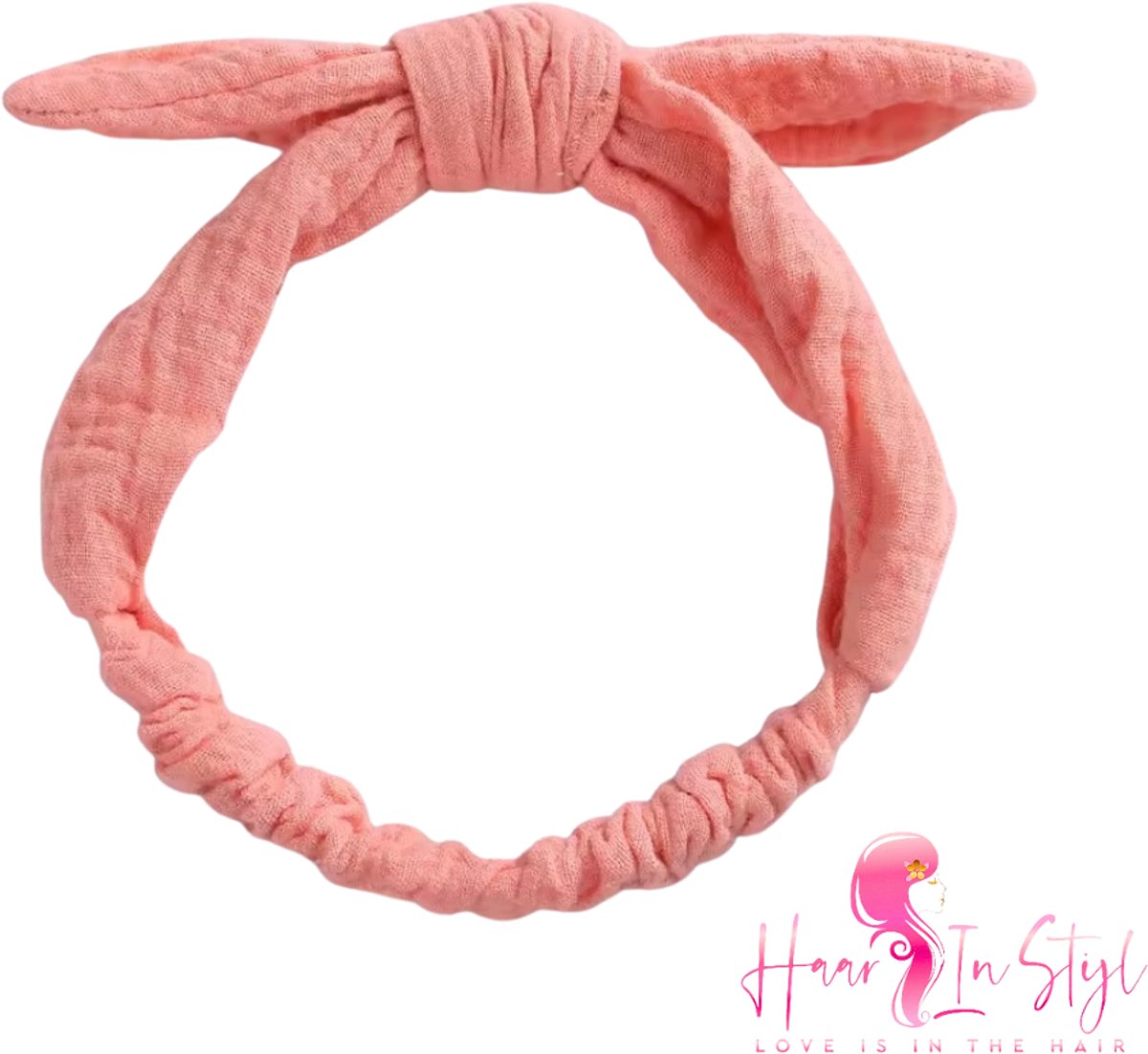 Haarband Hafsa Lichtroze - Smalle hydrofiele zachte haarband met strik - baby meisje haaraccessoires