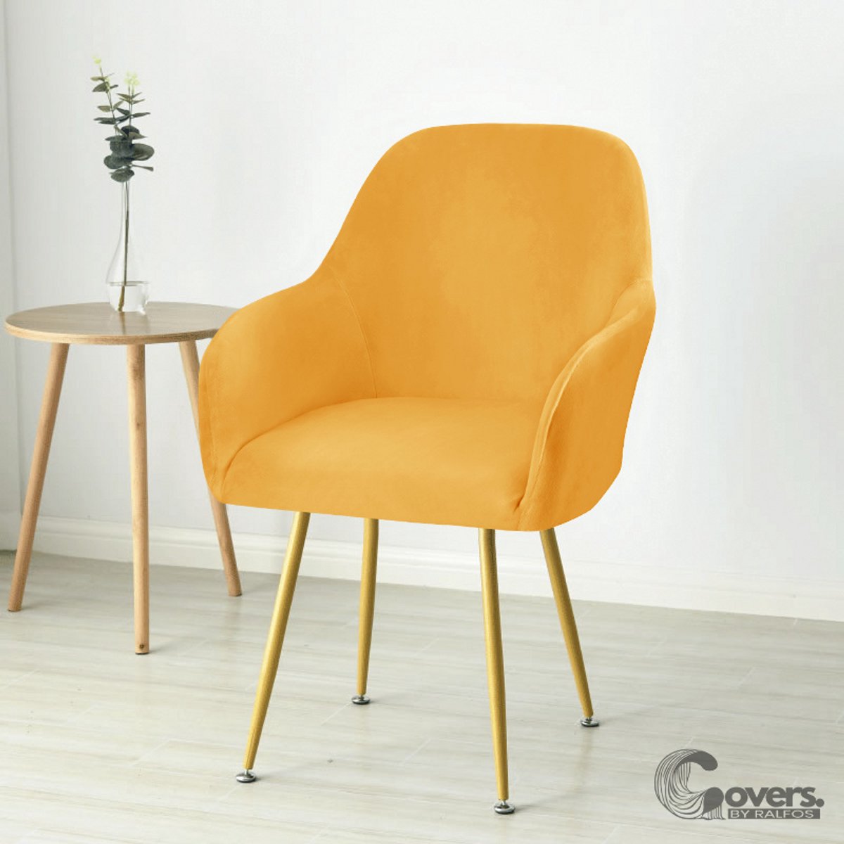 Covers by Ralfos* Stoelhoes eetkamerstoel kuip velvet Okergeel | Verkrijgbaar per stuk, Set van 4, 6 en 8 - Volumekorting | Zacht velvet | Stoelhoes | Hoezen | Rekbaar, afneembaar, wasbaar en duurzaam | Moderne stoelhoezen