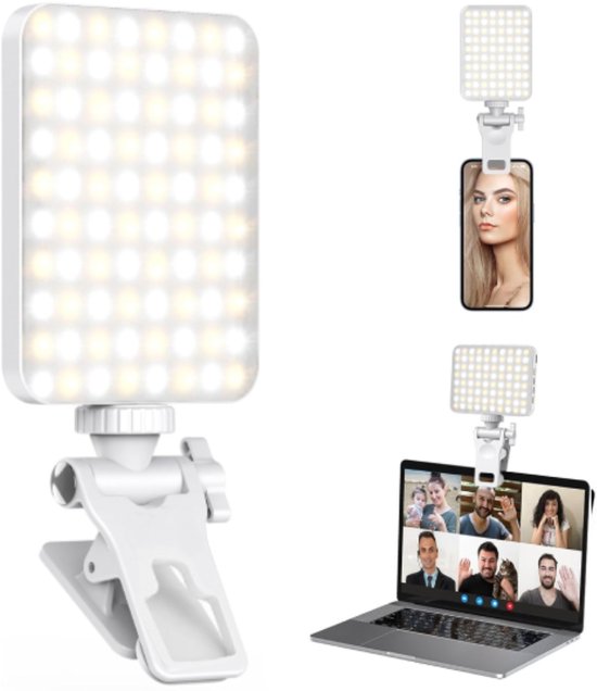 Sounix LED Video Lamp - Studiolampen - 60 LED - Selfie light - Oplaadbare - Smartphone Lamp - Wit