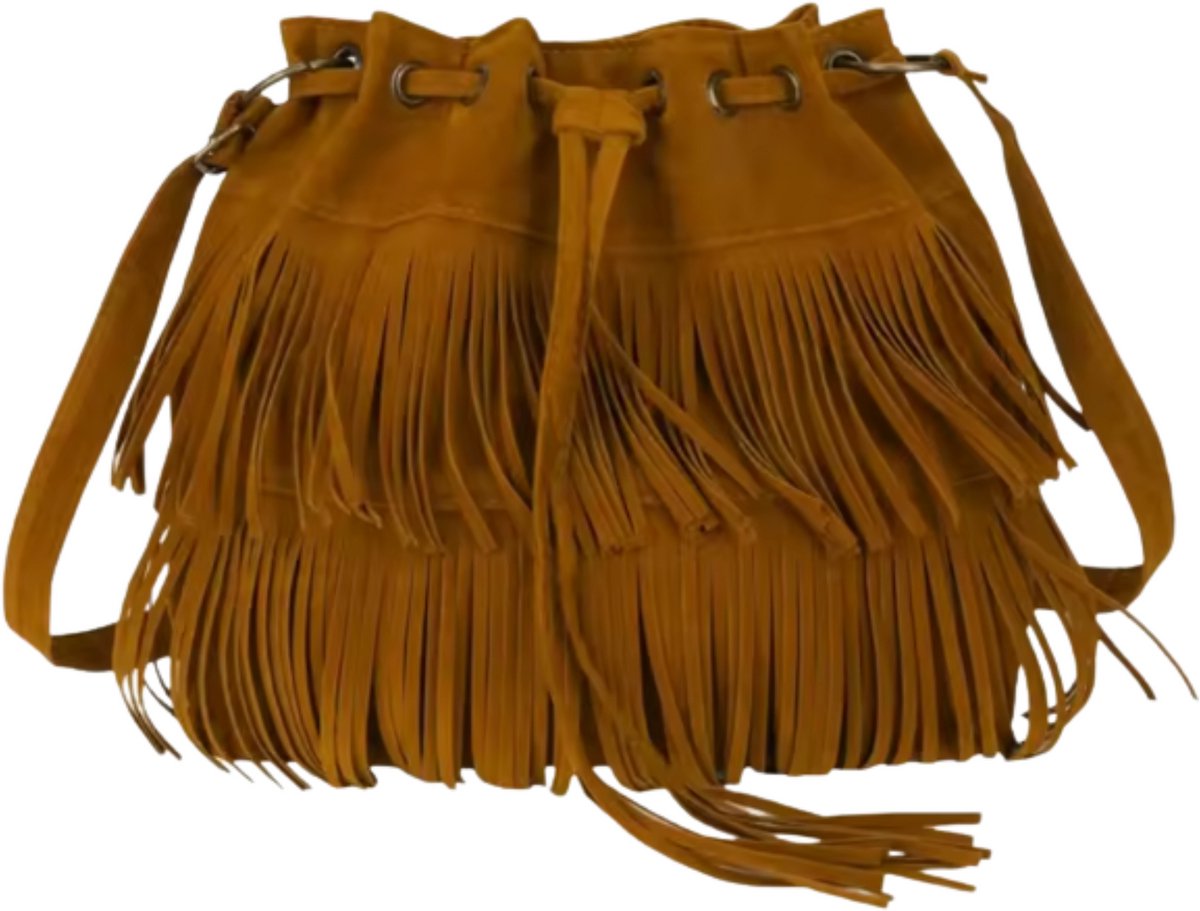 Innerlight® Dames tas – Schoudertas Dames met Franje - Bruin - 26x31x13 - PU Suède Leer – Vintage Casual Stijl
