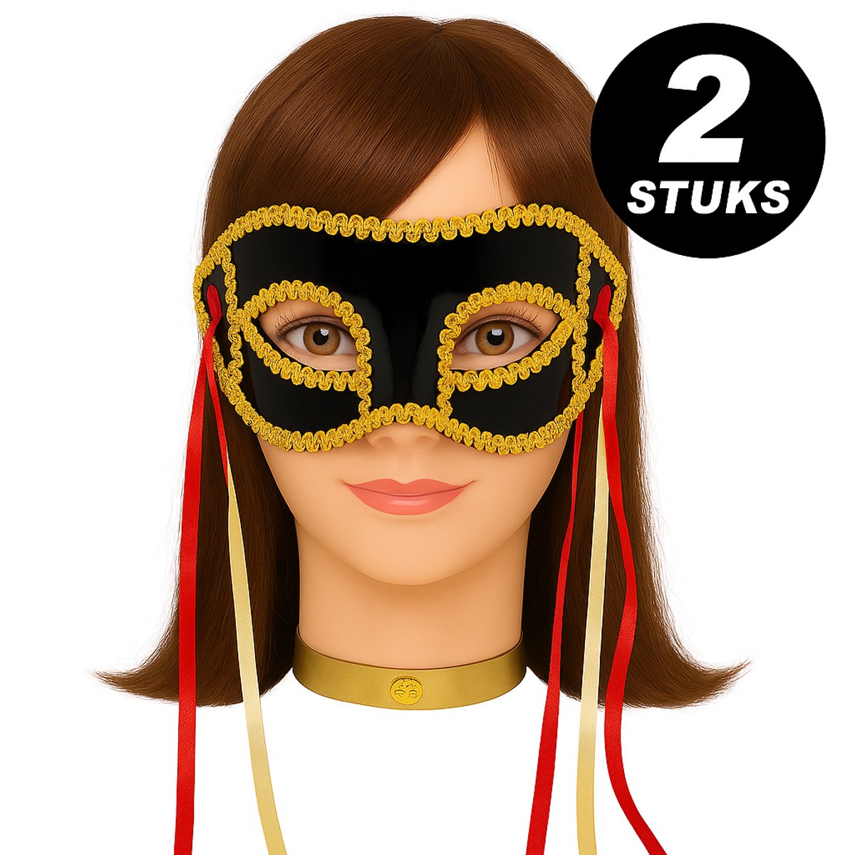 2x Venetiaans Masker Zwart met Goud – Verkleedmasker Set – Feestmaskers voor Carnaval, Themafeest & Masquerade