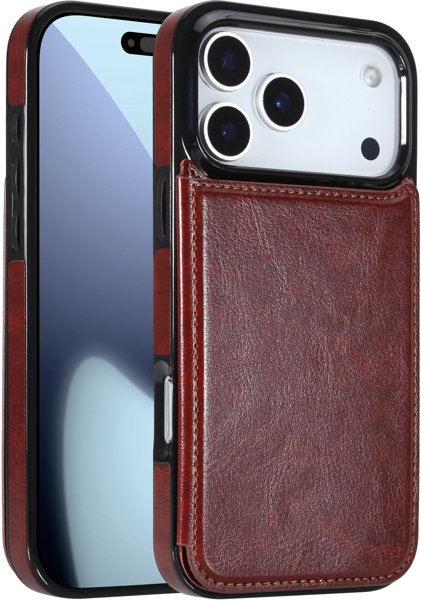 ShieldCase wallet case hoesje geschikt voor iPhone 17 Pro Max (bruin) – luxe bookcase met pasjeshouder, standaardfunctie en volledige bescherming