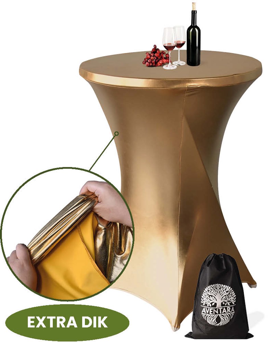 Statafelrok Goud x 1 – Extra Dik & Sterk - ∅80-85 x 110 cm – Tafelhoezen voor Statafel – Partytafel Tafelrok – Stretch Statafelhoes - Sta Tafel Hoes - Staantafelhoes – Trouwerij - Robuust en Weerbestendig – met Opbergtas
