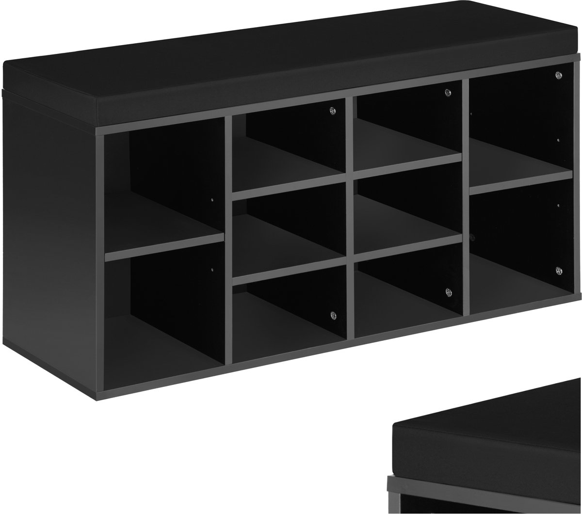 tectake® Schoenenkast met Bank voor 10 Paar Schoenen - Inclusief Zitkussen met Afneembare Bekledingshoes - 103,5 x 48 x 30 cm - Diverse Kleuren - (Zwart/Zwart | Nr. 403171)