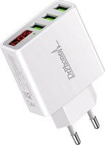 DrPhone - Thuislader 3 poorten USB-oplader - WIT - 2.4A Smart Fast Charge Lader met LED-display real-time status van stroom en spanning & ingebouwde smart chip Veilig Laden - Universeel - Wit