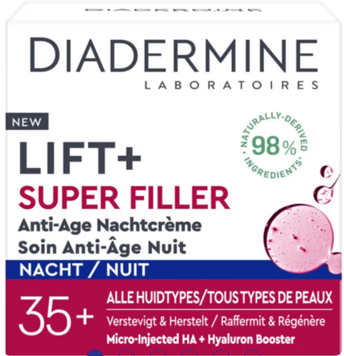 Diadermine Lift+ Super Filler Nachtcrème | Anti-Aging Nachtverzorging | Verstevigt & Herstelt | Voor 35+