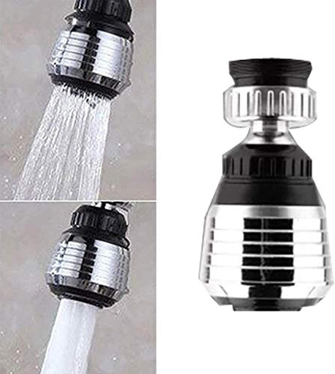 Vitdipy - Roterende kraankop - Kraanstuk - 360 Graden Roterende Functie - 2 Straalstanden - Kraan verlengstuk - Kraan opzetstuk - Draaibare kraan opzetstuk - Meerdere standen - Perlator - Waterbesparend - Universeel - Zilver