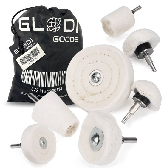 GLODI GOODS® Kit de polissage pour perceuse 7 pièces - disques de polissage velours de coton - machine à polir - détails automobiles