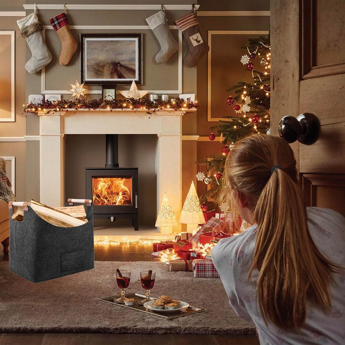 Houtmand Voor Haardhout - 50*40*32cm - Mand Voor Brandhout - Brandhoutmand - Opslag Binnen - Haardhout Mand - Opbergtas - Keuken Organiser - Opbergtassen - Opvouwbare Vilten Mand - Opbergmand - Voor het vervoer van hout, kranten, speelgoed, winkelen — cadeau in Wonen & Interieur - foto 2