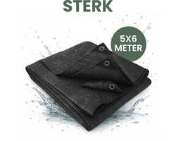 STACK® Sterk Afdekzeil - 5x6m - Zwart - 100G/M2 - Waterdicht Bouwzeil & Zeildoek - Zeil Met Ringen - Beschermhoes & Afdekhoes voor Zwembad,Tuinset, Tuin Meubelen,Motor,Scooter,Fietsen,Aanhangwagen,Scootmobiel,BBQ accesoires - Auto Hoes Bescherming