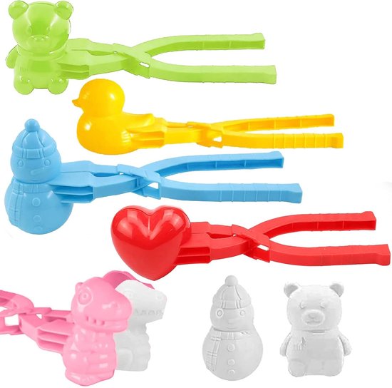 Pince à boules de neige, 5 pièces, moule à boules de neige, forme de boule de neige, ours, bonhomme de neige, cœur, canard, dinosaure, fabricant de boules de neige, clips, pinces à boules de neige pour que les enfants puissent jouer à l'extérieur