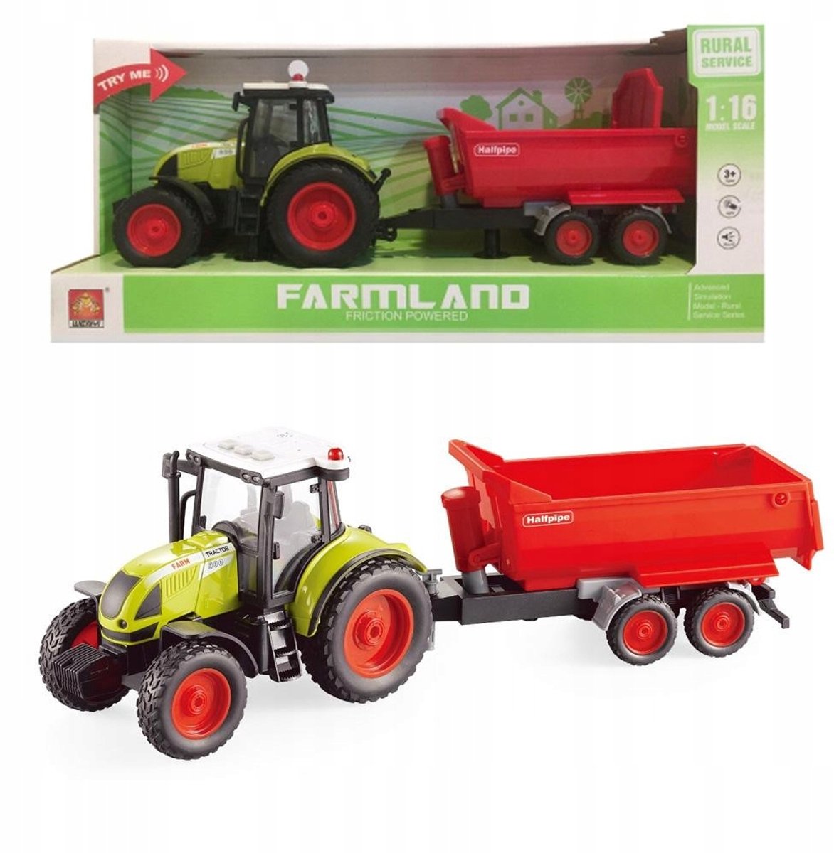 Askato Traktor met Aanhanger - Licht & Geluid - 1:16
