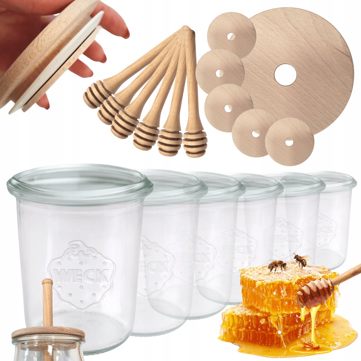 WECK Honingpotten met Lepel - 160ml - Set van 6