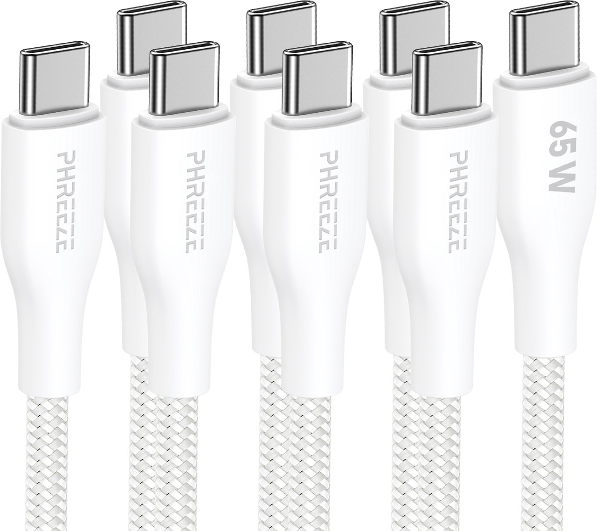 Usb C kabels 1m - 4 pack - 65w fast charge & 480mbps data - Stevig nylon - Phreeze
