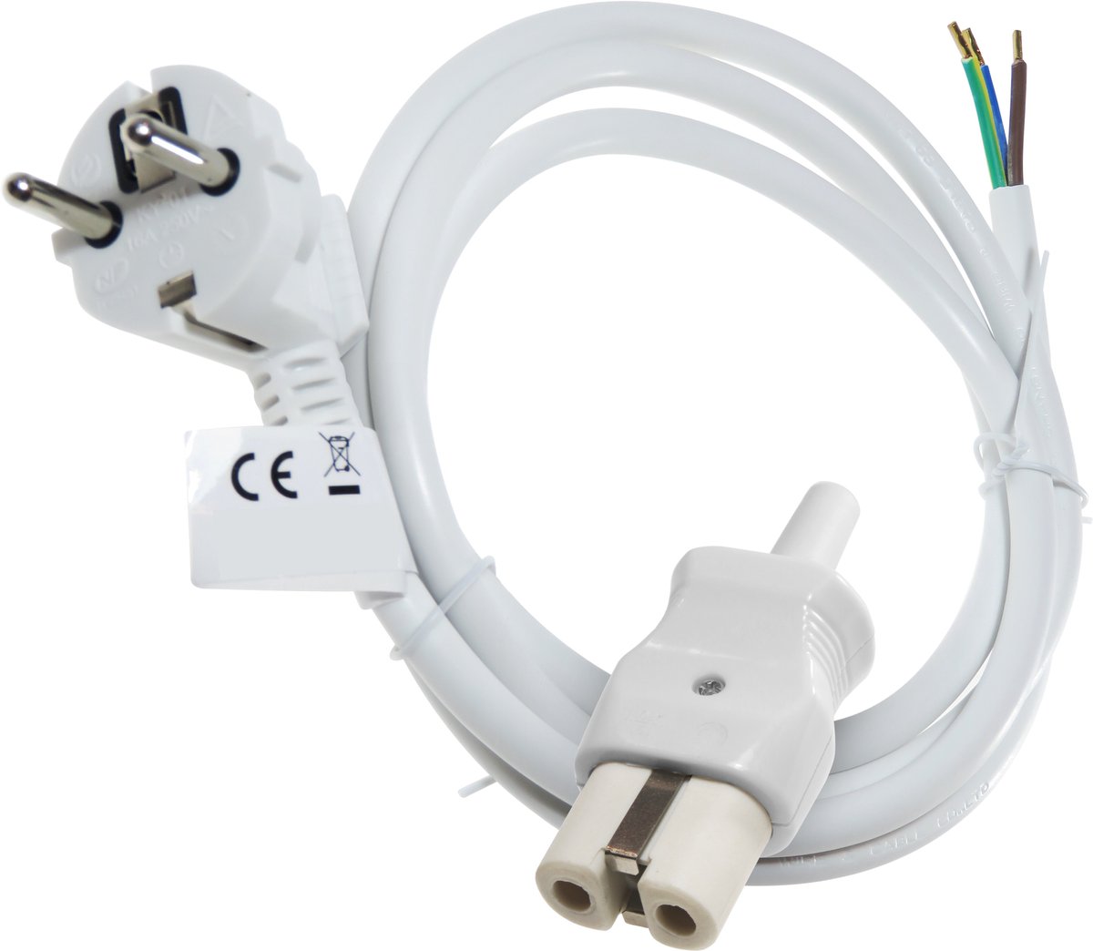 Dparts apparaatstekker type oude norm - met 1,5 meter aansluitkabel - Wit - 3x1,50mm - H05VV-F - max 3680W