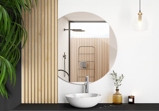 Miroir mural Coloray - Miroir mural - 74 cm x 90 cm - Miroir asymétrique - Miroirs de salon - Décoration scandinave - Miroir demi-lune - Miroir demi-rond - Miroir de forme demi-ronde - Miroir de salon