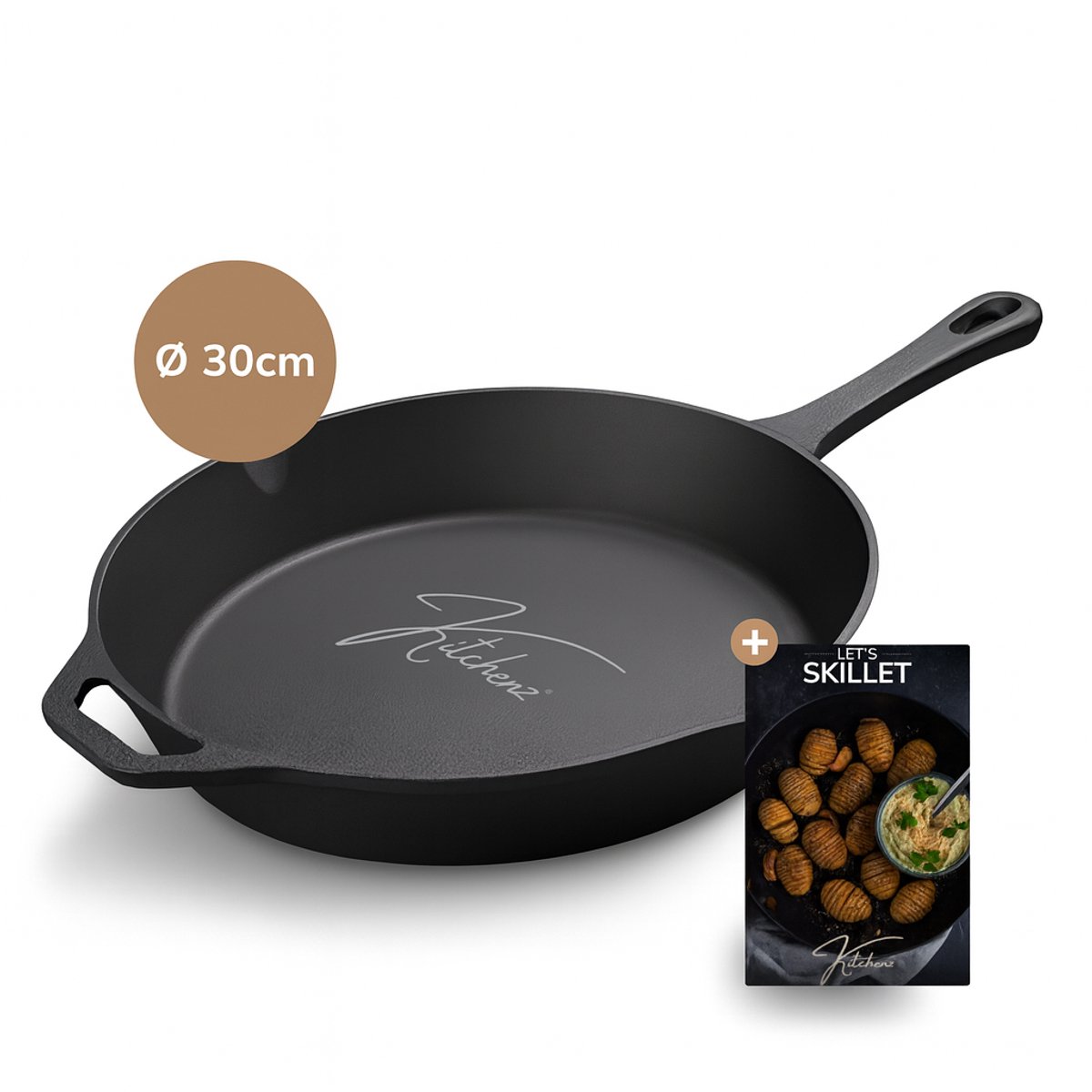 Kitchenz Gietijzeren Pan - Skillet - Koekenpan - BBQ - Koekenpan Inductie - ø32cm - 3.1 KG - Geschikt voor alle warmtebronnen