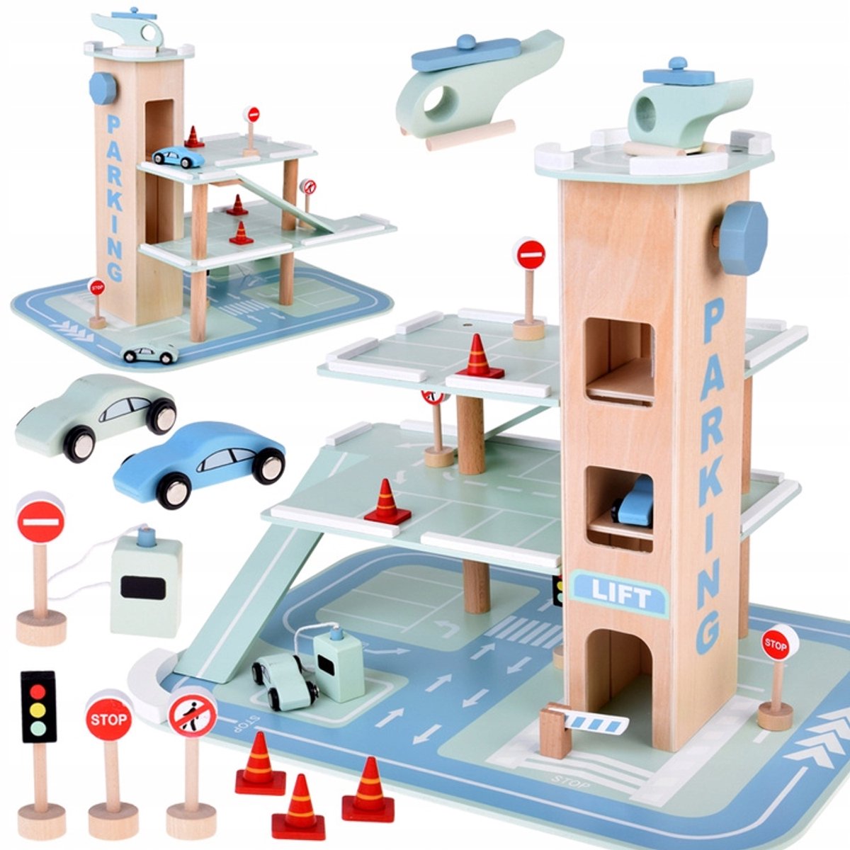 Houten Parkeergarage met Lift, Rampen en Accessoires voor Kinderen