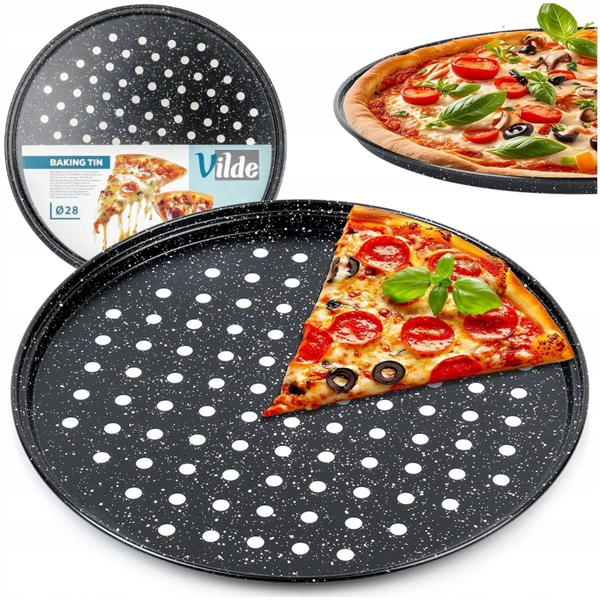 Perforé Pizza Bakplaat 28cm - Anti-aanbaklaag Graniet