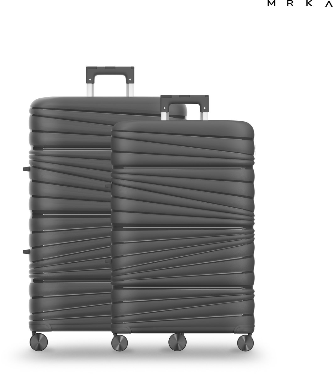 MRKA® Santiago - Reiskoffer duoset - 2-delig Kofferset (M + L) - Donker Grijs - Kofferset - Koffers - Reisbagage - Valies - Lichtgewicht - Polypropyleen Koffer - TSA Slot - 360° Wielen - Koffers Met Wielen - 60 Liter en 91 Liter