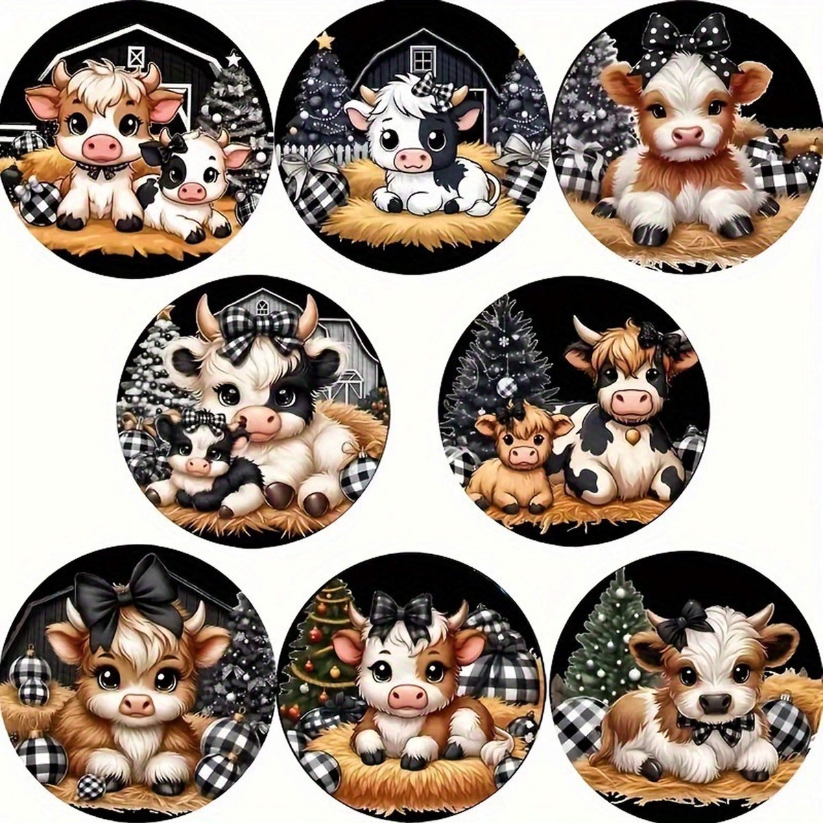 VDTOYS® DIAMOND PAINTING voor volwassenen - Onderzetters - Coasters - Onderleggers - Ronde steentjes - 8 stuks - Compleet Hobbypakket - set Y Koeien