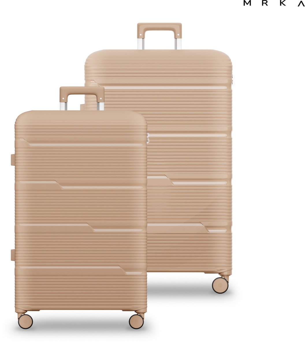 MRKA® Milano - Reiskoffer duoset - 2-delig Kofferset (S + M) - Taupe - Kofferset - Koffersets - Koffers - Reisbagage - Valies - Lichtgewicht - Polypropyleen Koffer - TSA Slot - Cijferslot - 360° Wielen - Koffers Met Wielen - 35 Liter en 60 Liter