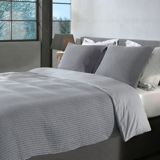 Housse de couette gaufrée – LitaLente Gris clair – 100 % Katoen – Luxe et respirante – Comprend 2 Taies d'oreiller 60 x 70 cm – Qualité hôtelière – Infroissable et résistante – Convient aux Dekbed de 200 x 220 cm