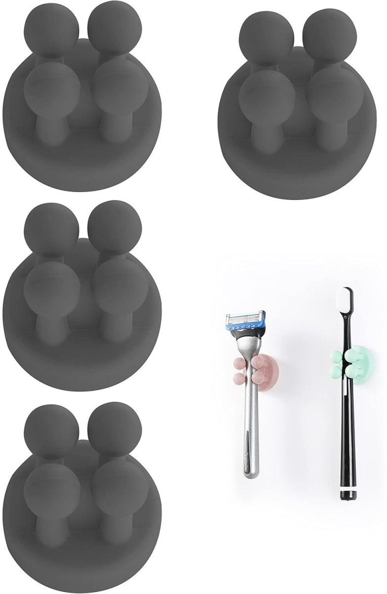 EXCITAT Tandenborstelhouder - 4-pack - Siliconen zelfklevend - Multifunctionele haak - Badkamermuurbevestiging - Zwart