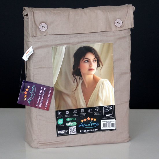 Housse de couette gaufrée – LitaLente Taupe – 100 % Katoen – Luxe et respirante – Comprend 2 Taies d'oreiller 60 x 70 cm – Qualité hôtelière – Infroissable et résistante – Convient aux Dekbed de 200 x 220 cm