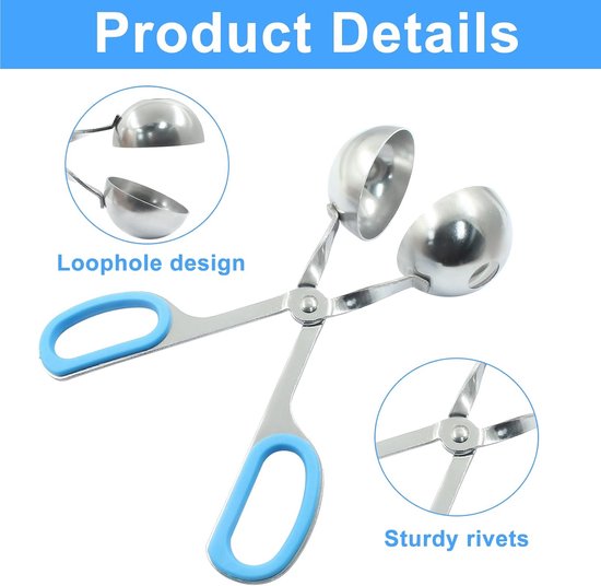 2 Pack Mini Vlees Baller Maker, 3,5 cm & 4,5 cm RVS Gehaktballen Scoop Ball Maker, Gehaktballen Maker, Cake Pop Baller Scooper, Tang voor Cake, Ijs, Cookie Deeg Scoop van Nocosy — afbeelding 3