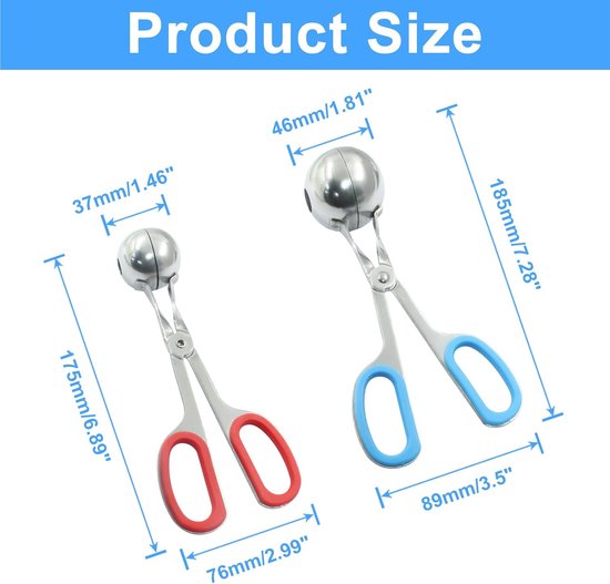2 Pack Mini Vlees Baller Maker, 3,5 cm & 4,5 cm RVS Gehaktballen Scoop Ball Maker, Gehaktballen Maker, Cake Pop Baller Scooper, Tang voor Cake, Ijs, Cookie Deeg Scoop van Nocosy — afbeelding 4