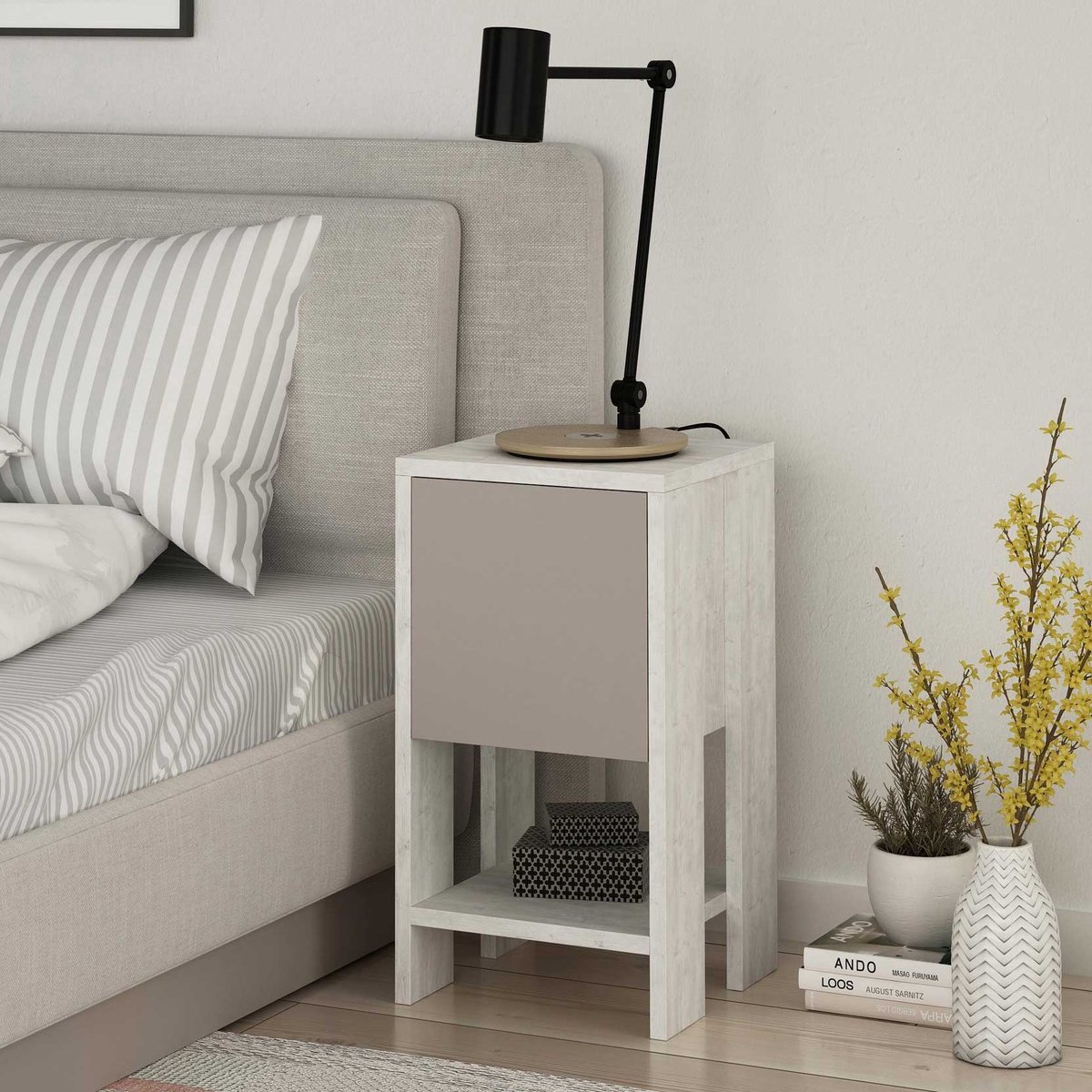 Skye Decor Nachtkastje - Stijlvol Mokka & Wit - 30x55x30cm - Duurzaam Melamine WitLicht mokka