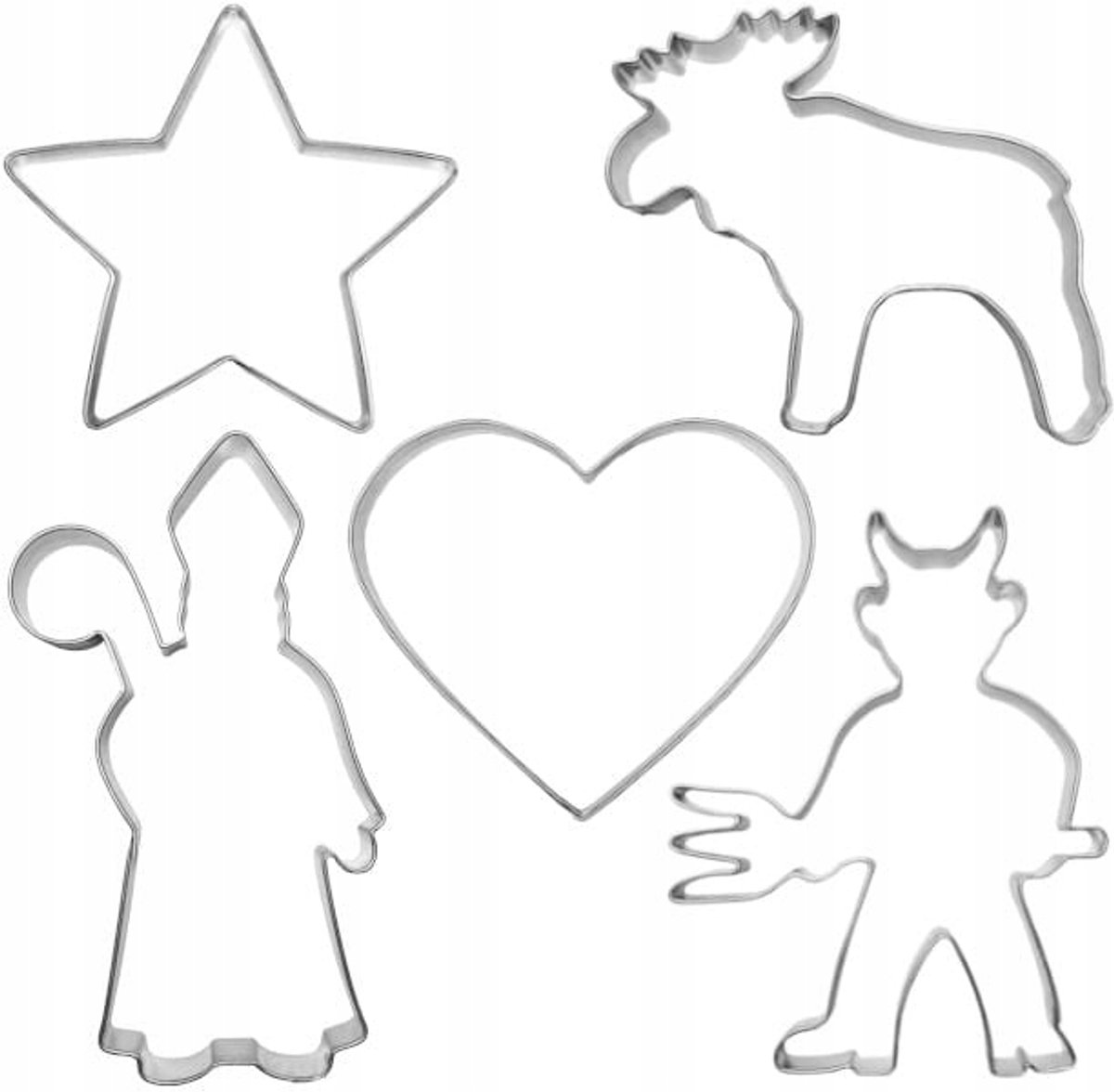 Roestvrijstalen Kerstkoekjesvormpjes Set - 5 Stuks