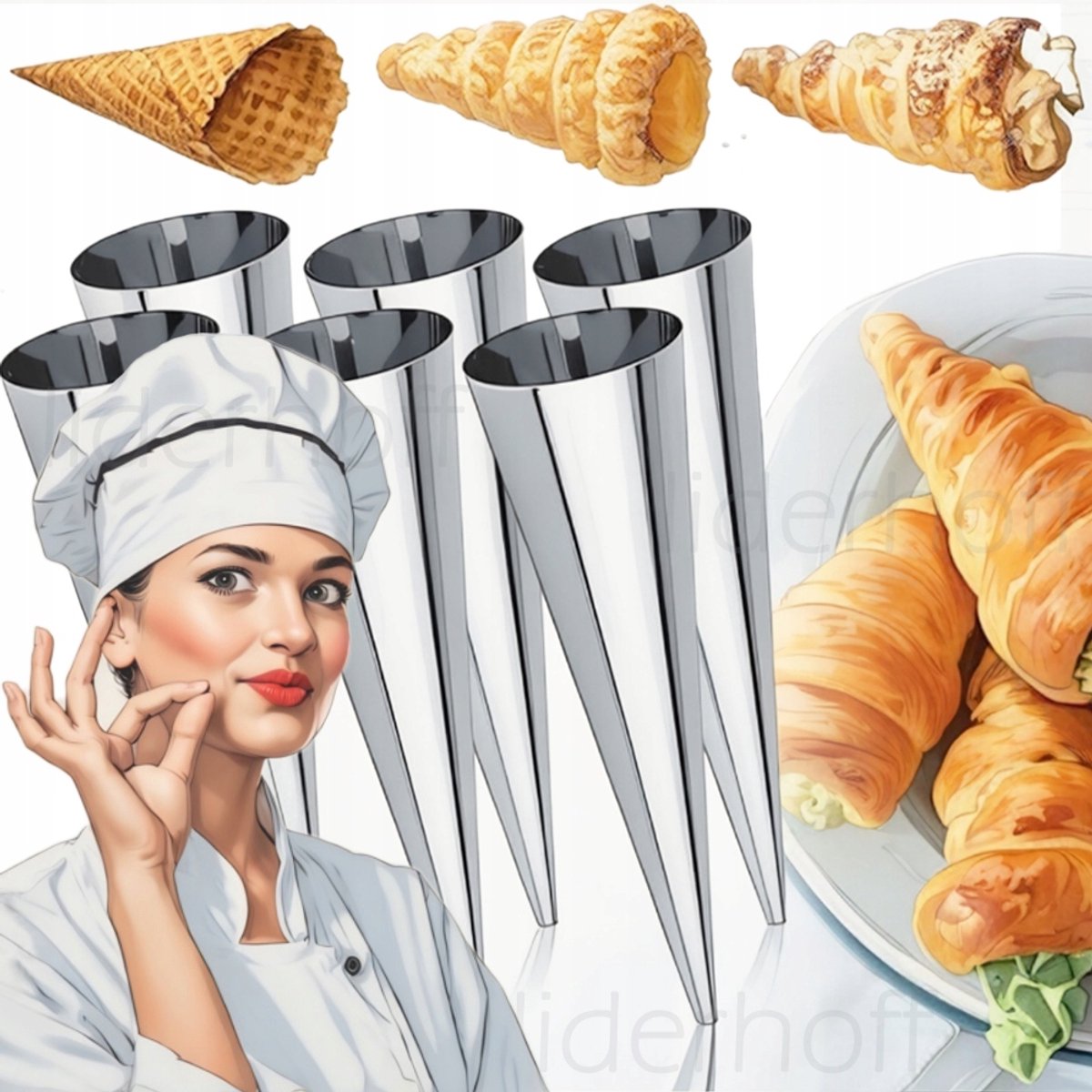 6x Roestvrijstalen Bakvormen voor Roomhoorntjes - 12 cm