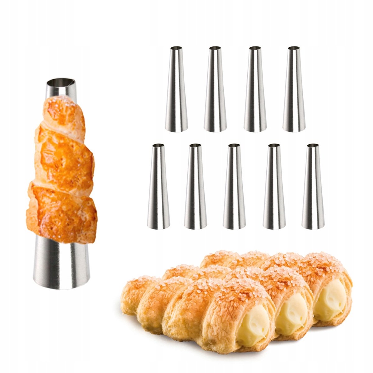 10x Bakvormen voor Roomhoorntjes - 12cm - Roestvrij Staal