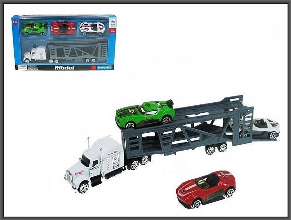 Hipo autotransporterset met 3 metalen auto's 1:64