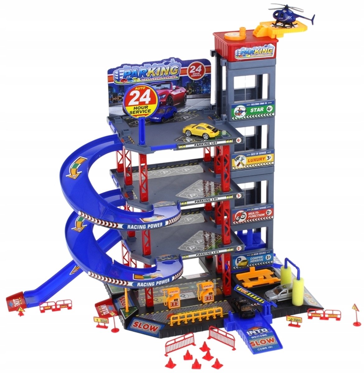 Parkeergarage met meerdere niveaus, lift, Wasstraat en helikopterplatform