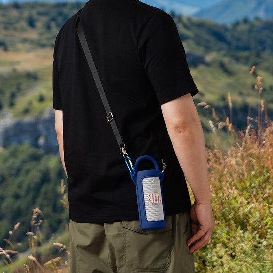 Beschermhoes geschikt voor JBL Grip Bluetooth Speaker - Met Draaghendel, Draagriem en Karabijnhaak - Meerdere Kleuren - Navy Blauw - Schokbestendig - Krasbestendig - Siliconen - Hoesje - Case - Bescherming — afbeelding 4