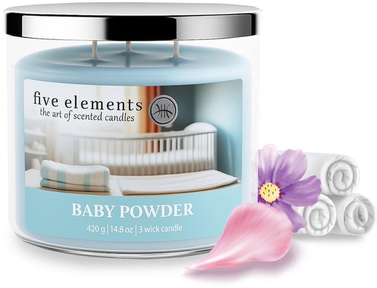 Geurkaars Five Elements Baby Powder, 420 g, 3 lonten