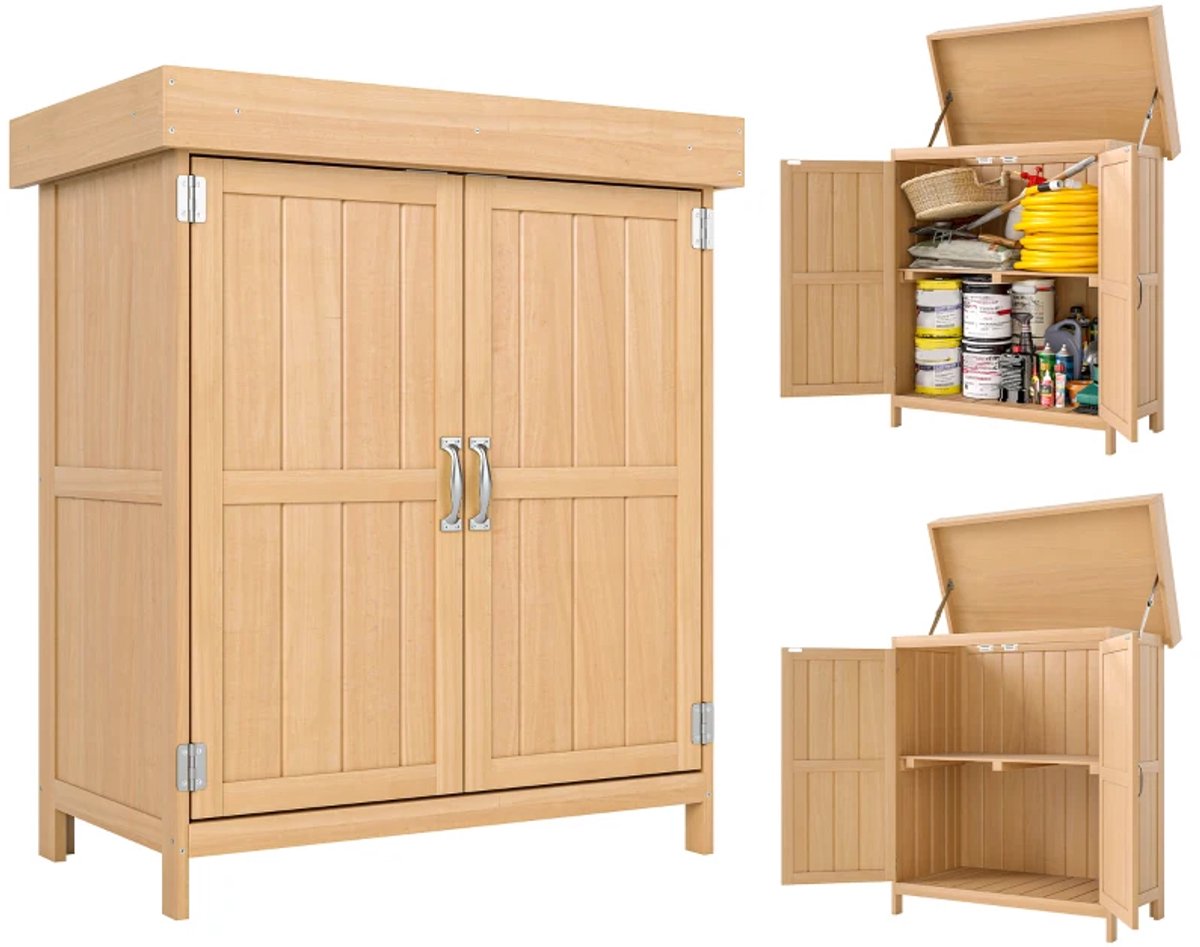 Tuinkast Hout - Buitenkast - Opbergkasten - Tuinhuis - Tuinschuur - Gereedschapskast - Tuinberging - Weerbestendig - voor Buiten, Tuin & Balkon - 74x43x88 cm