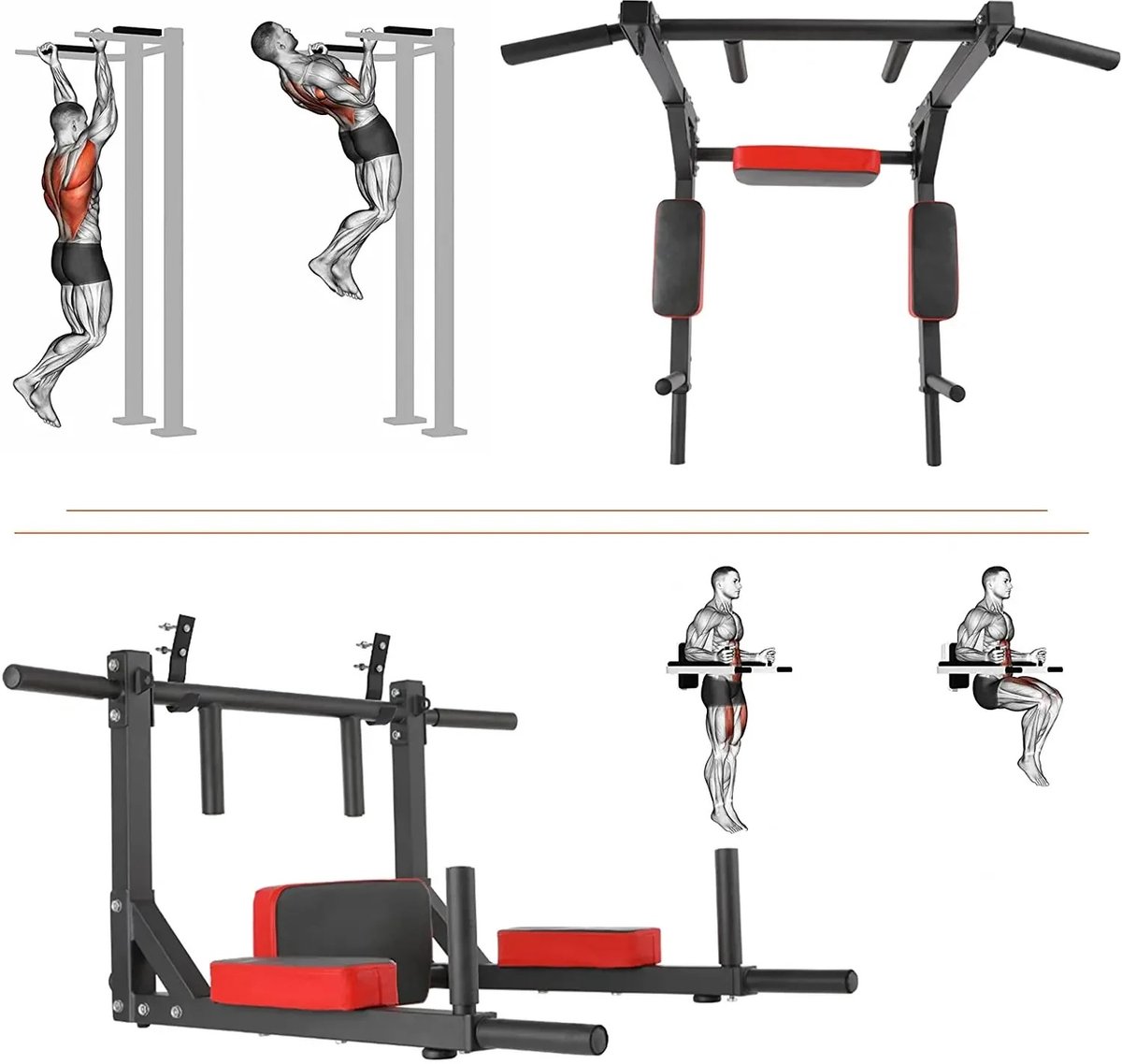 Lynly - Wandgemonteerde Pullupbar Chin Up Bar stang, Dips Station voor thuis. 2 in 1. Wissel tussen dipstation en pull up stang thumbnail 3