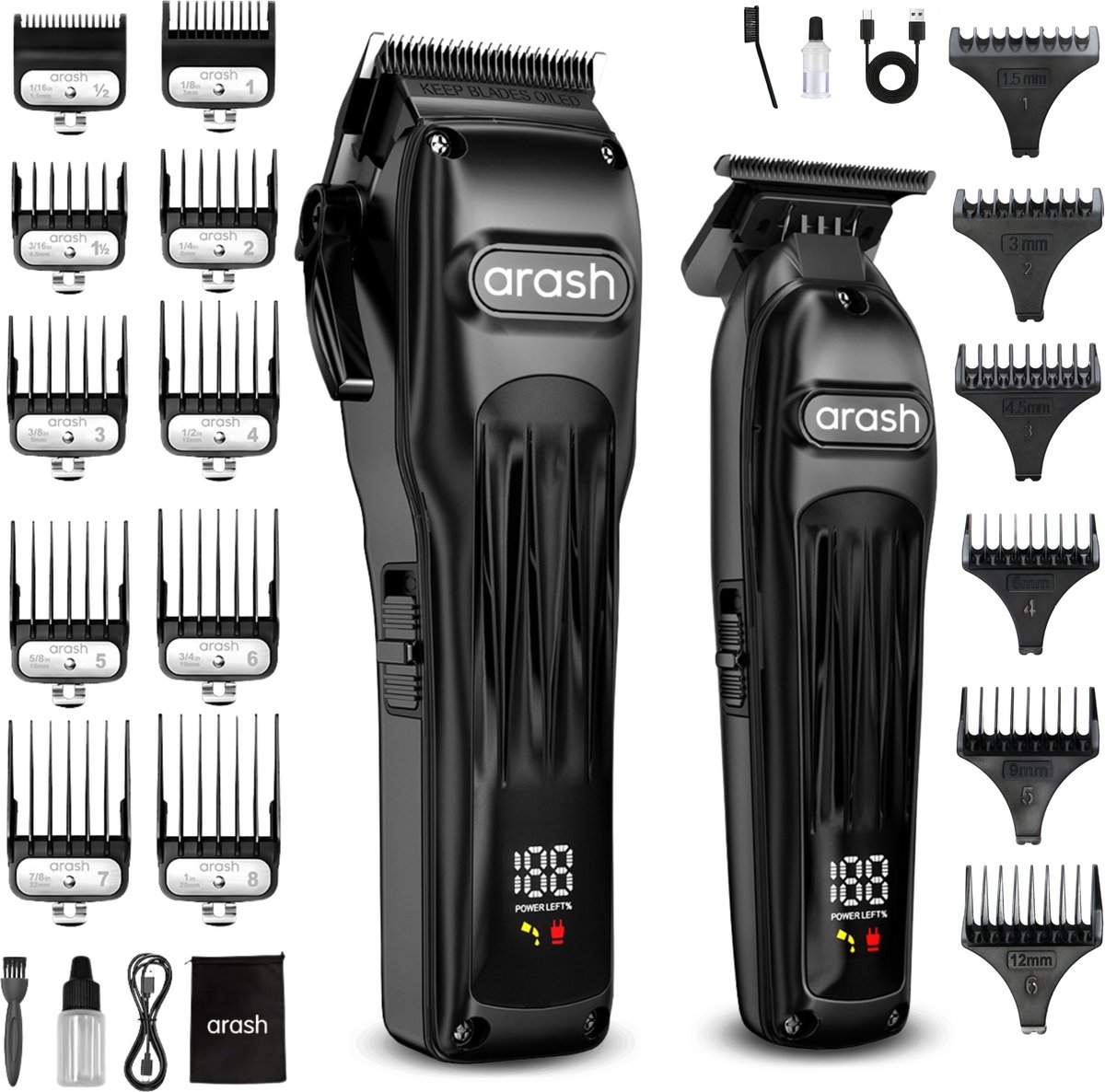 arash® Professionele Draadloze Baardtrimmer & Tondeuse voor mannen- Hoofdhaar - Haartrimmer - Tondeuses - Scheerapparaat Mannen - Inclusief Oplaadblok - Inclusief kappersset - Incl. Reistas