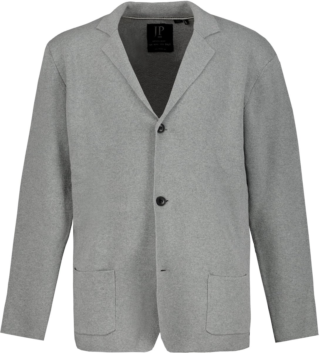 JP 1880 - Heren - Gebreid jasje FLEXNAMIC® Milano-breigoed reverskraag - Grijs melange - Maat 3XL