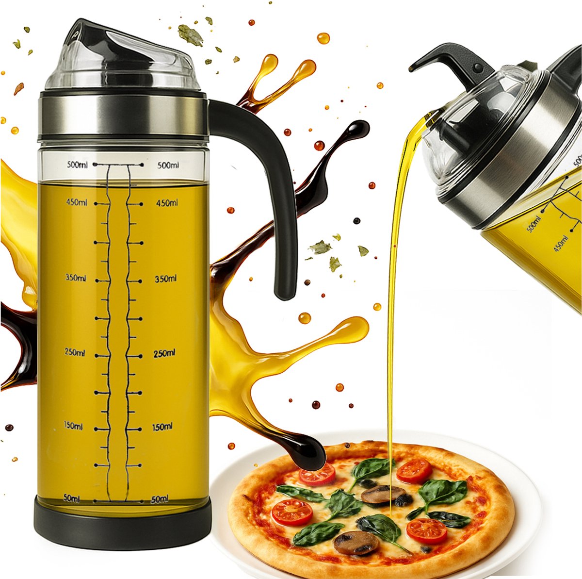 Glazen Dispenser 500ml met Handvat - Olie, Azijn, Saus