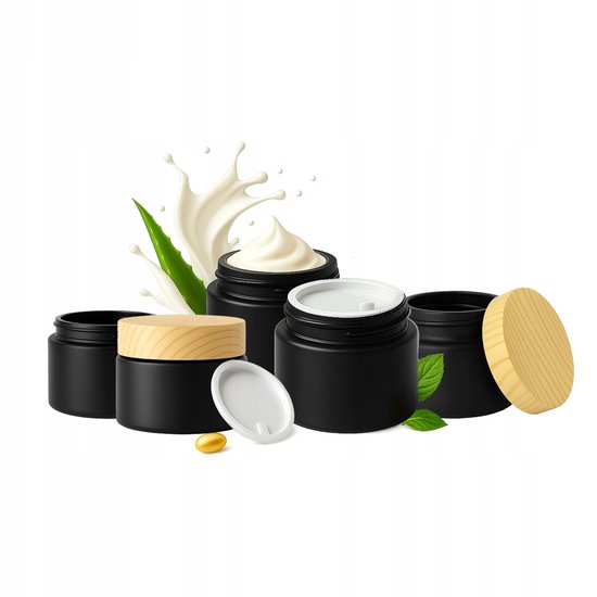 5x Pots en Verre Noir Mat 50g pour Crème, Baume, Cosmétiques